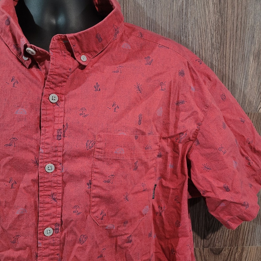 Columbia Casual Button Down Shirt Sz XXL Pink AOP Boat Pineapple Vacation Resort